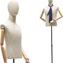 Male Mannequin Torso with Head, Male Dress Form Mannequin Body with Solid Wood Arm,76" Height Adjustable Clothing Manikin for Store Display, 62.99"~86.61"