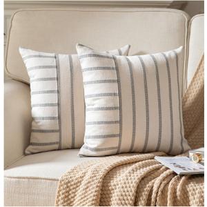 Caflife Boho Throw Pillow Covers 18x18 Set of 2 Soft Farmhouse Decorative Couch Pillow Cases Grey Striped Pillow Covers Neutral Cushion Covers for Sofa Bed Living Room Home Decor