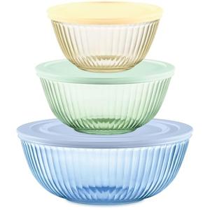 Pyrex Colors Tinted 6-PC Full Set, Small/Medium/Large Glass Mixing Bowls With Lids, Nesting Space Saving Set of Bowls For Prepping and Baking, 1.3QT, 2.3QT & 4.5QT