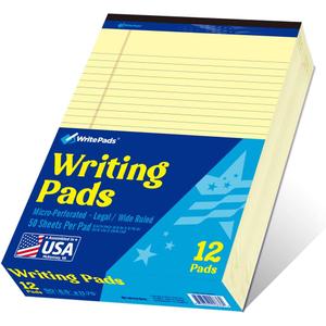8.5"x11" Legal Pads,Wide Ruled,Canary Paper,12 Pack,50 Sheets Per Writing Pad,Micro perforated Writing Pad,BL-MCY50W-12PAD 8.5"x11" Legal Pads,Wide Ruled,Canary Paper,12 Pack,50 Sheets Per Writing Pad,Micro perforated Writing Pad,BL-MCY50W-12PAD