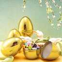 JOYIN 6 Pcs Large Gold Easter Eggs, 6 Inches Metallic Jumbo Plastic Eggs Fillable for Easter Themed Hunt Basket Stuffers Fillers Filling Treats Party Favor Classroom Prize Supplies