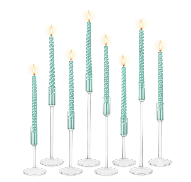 8 pcs Glass Candle Holder Candlestick Holders: Hewory Taper Candle Holders 8Pcs Candle Stick Candle Holder, Clear Tall Candle Holders for Table Centerpiece Wedding Christmas Holiday Party Decorations
