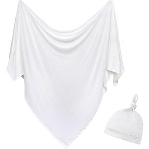 Newborn Swaddle Blanket with Hat Set Baby Swaddle Set Hospital Receiving Blankets for Girls Boys(Ivory,35"*35")