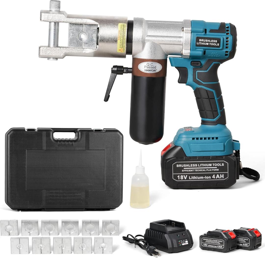 Electric Hydraulic Cable Lug Crimping Tool, 8 AWG to 500 MCM Terminal, Cable, Wire Electric Crimper Tool Kit, Battery Crimp Tool Kits with 11 Dies