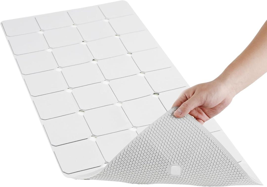 Bathtub Mat Non-Slip Silicone Soft Odorless Large Bath Mat No Suction Cups for Refinished,Reglazed and Textured Shower Mats Non Slip Extra Long Tub Mat (16x40inch White)