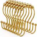 Bathway Shower Curtain Hooks, Shower Curtain Rings Rust Proof Double Hook Shower Curtain Hooks, 12 Pcs Dark Gold Shower Hooks for Shower Curtain, Shower Rings for Curtain, Metal Shower Rod Hooks