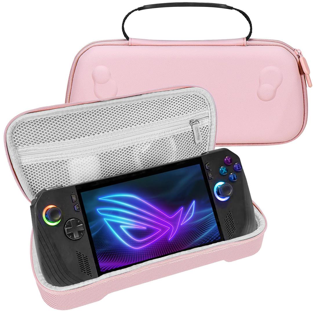 ADVcer Rog Ally X Handheld Case, EVA Waterproof Hard Shell Protective Travel Case with Inner Transformable Game Console Stands, Velvet Soft Lining, Double Zipper, Carrying Handle for Rog Ally X (Pink)