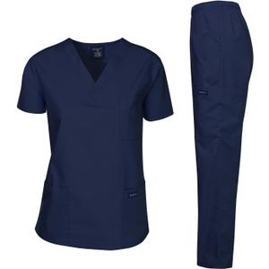 Dagacci Scrubs Medical Uniform Women and Man Scrubs Set Medical Scrubs Top and Pants (XX-Large, Navy)