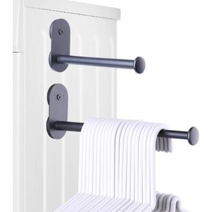 Extendable Magnetic Hanger Holder for Laundry Room, Clothes Hanger Orangizer Rack for Side of Washer or Dryer, Space Saving Laundry Storage, Black Pack of 2