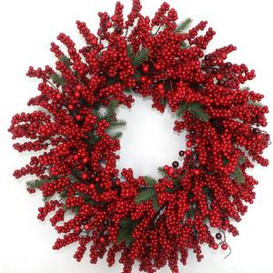 Christmas Wreath for Front Door 24 Inch Artificial Christmas Wreath, with Pine Needles, Red Berries Create a Warm Holiday Ambiance, for Indoor/Outdoor Christmas Holiday Decor(with Hook)