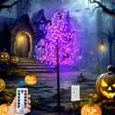 Halloween Lighted Tree with 260 LED Lights, 6FT Black Halloween Tree with Timer, 8 Modes, Dimmable, Spider Web & Bats DIY, Indoor Outdoor Halloween Decorations
