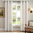 jinchan Ivory Linen Textured Curtains 90 Inches Long for Living Room Grommet Top Light Filtering Window Drapes for Bedroom 2 Panels