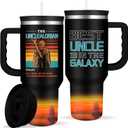 Cool Uncle Tumbler with Handle Cool Gifts for Uncles Best Uncle in the Galaxy 40oz Insulated Coffee Tumbler with Straw and Lid Christmas Father's Day Present for Uncles