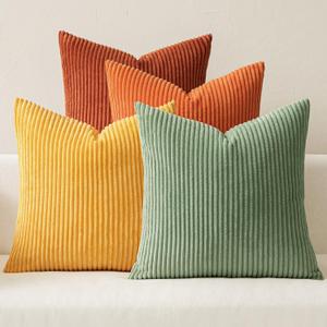 MIULEE Fall Decorative Throw Pillow Covers 18x18 Inch Set of 4, Vibrant Cushion Covers Vintage Retro Home Decor, Mix and Match Color Clash Design for Sofa Couch Bed Living Room Rust Green