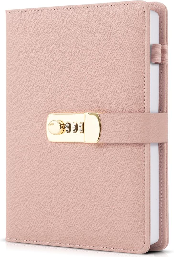 Aesthetic Diary with Lock  Beautiful Leather Journal with Easy to Change Code Lock & Refillable Pages  Quality Planner for Women with Bookmark & Pen Holder to Securely Protect Thoughts & Memories (Pink)
