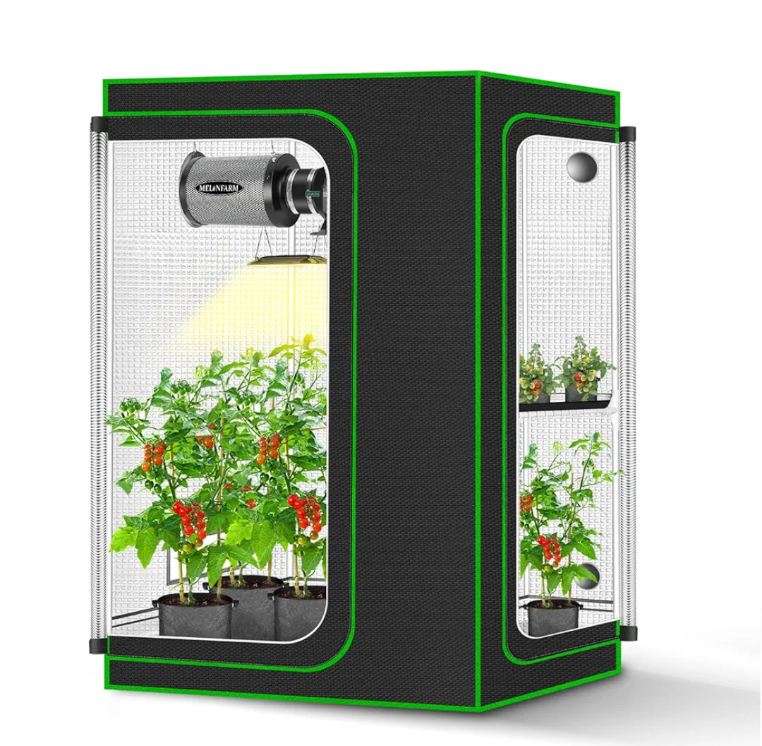 MELONFARM 2-in-1 Grow Tent, 48"X36"X72" High Reflective Diamond Mylar with Multi-Chamber and Floor Tray for Hydroponic Indoor Growing
