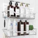 Kitsure Shower Caddy Large - Adhesive Shower Organizer, Stainless Steel Shelf for Inside Shower, No Drill Bathroom Organizers and Storage, Home Decor Accessories, 2 Pack, Sliver (Silver)