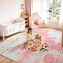 Kelarea Washable Area Rug 8x10, Non-Slip Low Pile Abstract Pink | Water & Stain Resistant, Pet Friendly, Easy Clean, Ultra Soft, for Living Room, Bedroom, Nursery, Ofiice