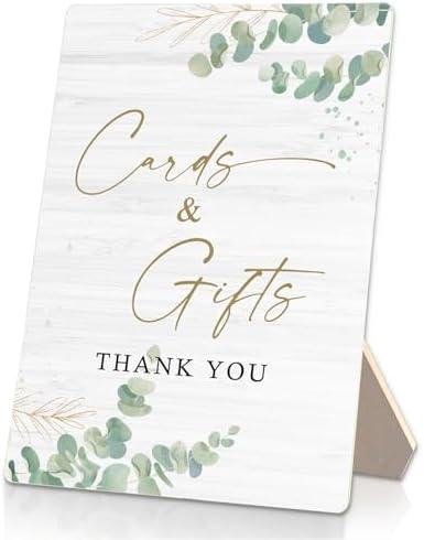 RUNMESS Cards & Gifts Sign, Wedding Party Decorations for Reception, Cards & Gifts Wooden Stand Signs 5x7 Inch for Wedding, Thank You Table Sign