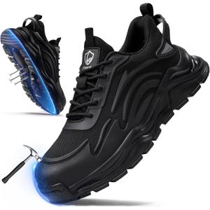 Steel Toe Shoes for Men Work Shoes Men Steel Toe Shoe for Construction Breathable Anti Smash Sneakers for Warehouse Lightweight Safety Indestructible Sneakers for Industrial Black 10.5