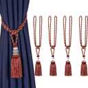 BEL AVENIR 4 Pack Curtain Tiebacks Hand-Woven Crystal Holdbacks Home Decorative Tassels Tiebacks (Mix Red, 4 Pack)
