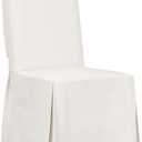 SureFit Essential Twill Straight Long Dining Chair Slipcover, Dining Chair Cover with Cotton Solid Design, Long Straight Skirt and Corner Pleats, Machine Washable, White