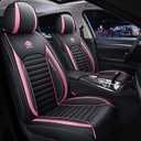 BGYFDU03 Seat Cover 5-Seater Full Set, Universal Type, Suitable for Most Cars Pickup Ttrucks Airbags Compatible with Synthetic Leather Car Seat Cushion Protectors (Black and Pink 02)
