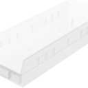 Akro-Mils 30138 Plastic Shelf Bins, Heavy Duty Storage Bins for Garage, Closet, and Drawer Organization, 18" x 6-1/2" x 4", Clear, 12-Pack