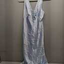 Gmeitoey Summer Satin Formal V Neck Backless Maxi Dress, Baby Blue, Small