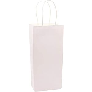 Wine Bags, White Paper Gift Bags for Spirits 5.25" x 3.25" x 13", White Kraft (50)