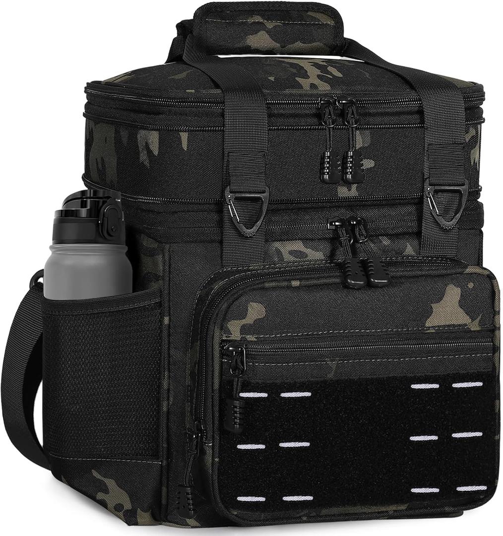 Lunch Box Cooler Bag - Insulated Tactical Lunchbox for Men - Large Lunch Pail or Adults Work Outdoor Shifts Trips Black Camo 16L