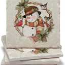 Thirstystone Winter Forest Snowman 4 Pack Tumbled Tile Stone Coasters with Protective Cork Backing 4" Square Manufactured in The USA