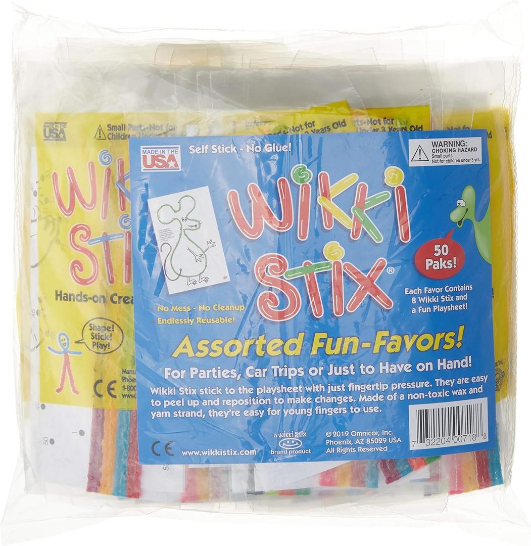 WikkiStix Fun Paks, Contains 50 Individual paks! Great for Parties, Travel, Classrooms, Award/incentives, Restaurants Giving, Made in the USA