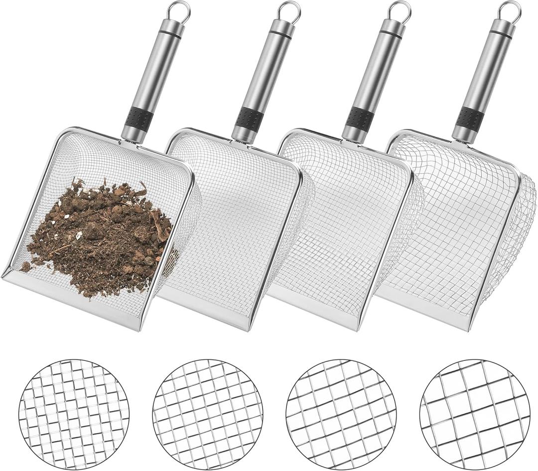 Adnee 4 Pcs Gardening Soil Sifter-5" W Garden Sieve Sifter with Handle (2/2.8/3.8/5 mm Mesh)-Portable Gardening Sifter for Gradening Sand Soil Dirt Compost