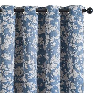 jinchan Vintage Curtains 84 Inch Long Cream Scroll Leaf Dusty Blue Curtians for Living Room Bedroom Room Darkenign Drapes Thermal Insulated Classic Traditional Privacy Grommet Top 2 Panels
