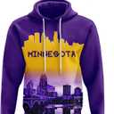 City Night View Silhouette Skyline Football Hoodie Gift for Men Football Sweatshirt Pullover Top Long Sleeve Hoodie (2XL, Purple-yellow)