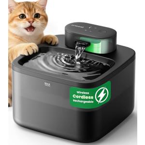 oneisall Wireless Cat Water Fountain: 74oz/2.2L Cordless Pet Water Fountains, 4000mAh Battery Operated Ultra-Quiet Integrated SilentFlow Pump for Cats Indoor, Automatic Cat Water Dispenser, BPA-Free