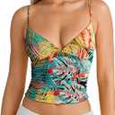 PINKMSTYLE Women's Sexy V Neck Ruched Cami Top Sleeveless Spaghetti Double Layer Fitted Crop Tank Tops (S)