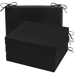 cozyide Outdoor Chair Cushions, Waterproof Patio Seat Cushions with Adjustable Straps, Square Corner Patio Chair Cushions for Garden, Black, 18.5x16x3 Inch (Pack of 4)