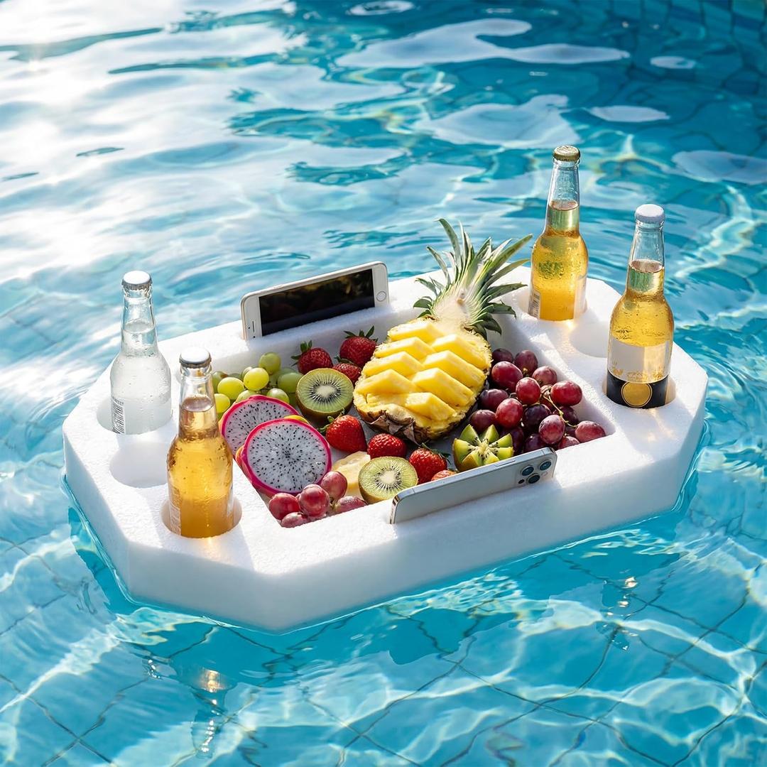 Qinyoung Large Floating Drink Holder, White Floating Refreshment Table Tray Compartment, Portable Pool Tray for Swimming Pool Accessories Hot Tub Beach and Party Decor(Hexagonal Six Hole)