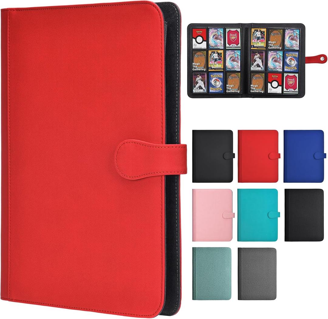 HerriaT Trading Card Binder, 9 Pocket PU Cover Card Collection Binder for 360 Cards, Premium Card Book, Sturdy Card Holder Folders, Card Album for YuGiOh, MTG, TCG, Game Cards & Sports Cards (Red)