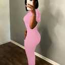 Women's Bodycon Maxi Dress Summer Puff Sleeve Casual Elegant Party Club Night Out Dress (Pink, XL)
