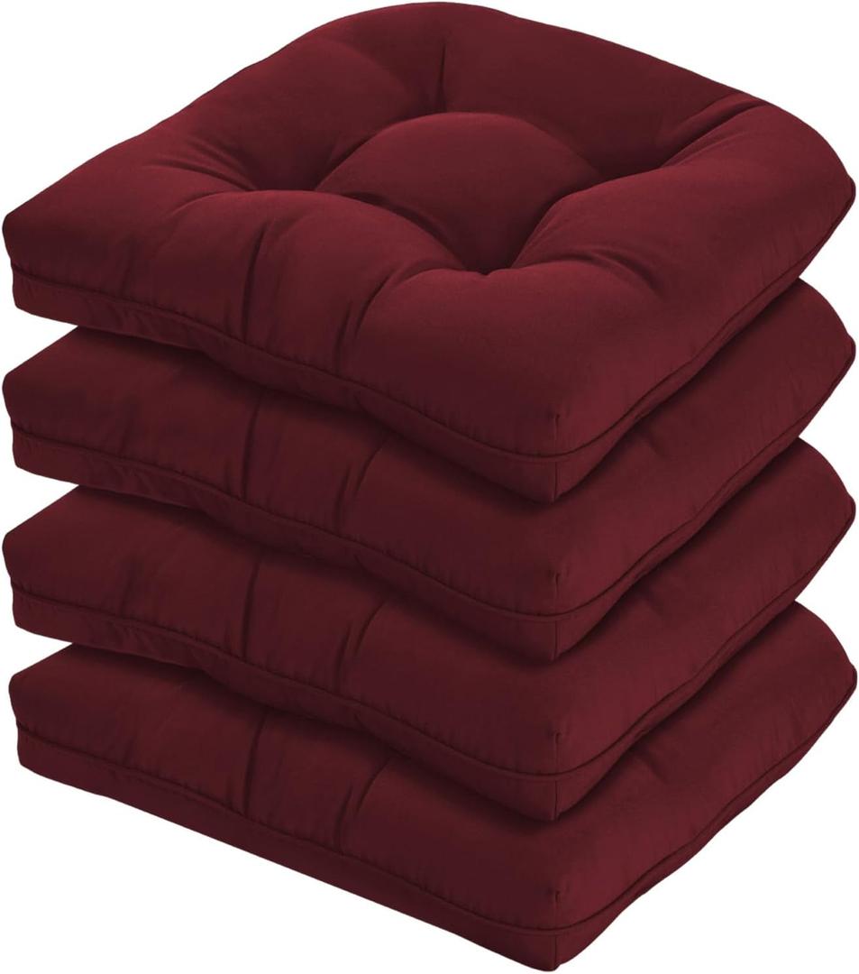 19x19 Outdoor Chair Cushions Set of 4, Tufted Wicker Patio Furniture Cushions, Thick Outdoor Seat Cushions for Lawn Chairs, Overstuffed and Water Resistant, Burgundy, 19"x19"x5"