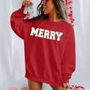 FASHGL Christmas Sequins Sweatshirts Women Merry Glitter Patch Crewneck Sweater Xmas Long Sleeve Pullover Top (Red, S)