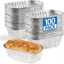 100 Pack 1 Lb Mini Loaf Pans Disposable, 6 x 3.5 x 2 Oven Safe Small Foil Loaf Pans, Aluminum Loaf Pans,Aluminum Foil Bread Tins Pans for Baking Holiday Treats Food Storage and Takeout