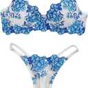 Sexy Floral Embroidered Flower Mesh Underwire Push Up Lingerie Set