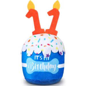Dansydaisy Dog Birthday Cake Toy Accessories for Girl Boy Gifts, Squeaky Plush Toy for Dog Birthday Party Decor Favor for Large, Medium and Small Dogs(11th,Blue)