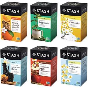 Stash Tea Soothing Herbal Tea 6 Flavor Variety Pack, 6 Boxes With 18-20 Tea Bags Each, BBD 06/14/2026