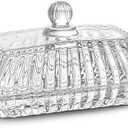 QFkris 6.5'' Glass Butter Dish with Lid,Clear Classic Covered Butter Container For Countertop,Butter Keeper,Butter Holder,Dishwasher Safe, 6.6*3.4*3.4in