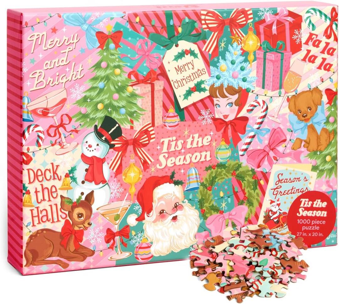 xo, Fetti Christmas Puzzle - 1000 Pieces | Pinkmas Holiday Jigsaw, Vintage Cozy Winter Game, Family Night, Festive Gift, Girly Vibes